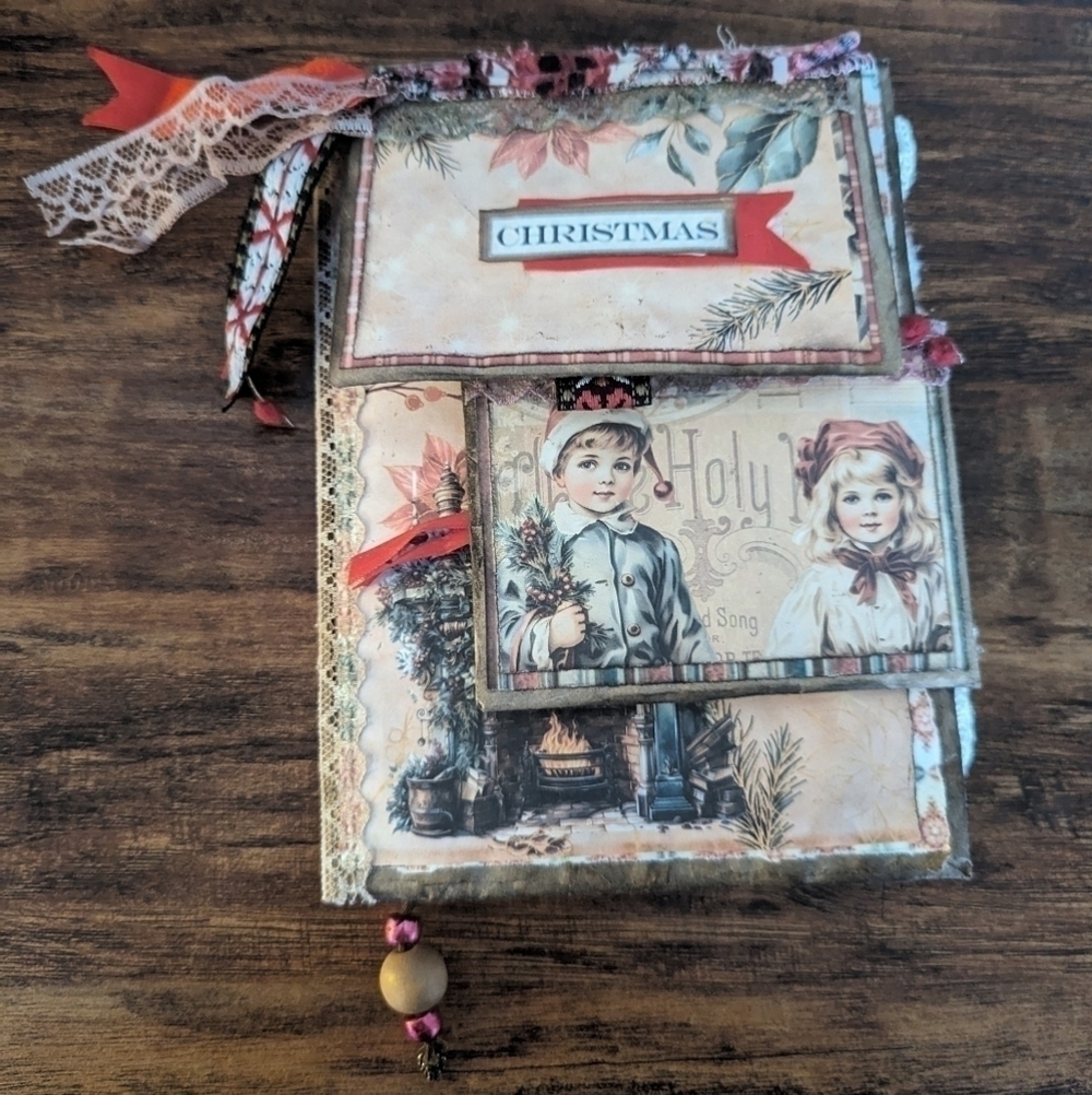 🌻Christmas Rustic Junk Journal-Handmade- Recycled Material-Snowman- Primitive